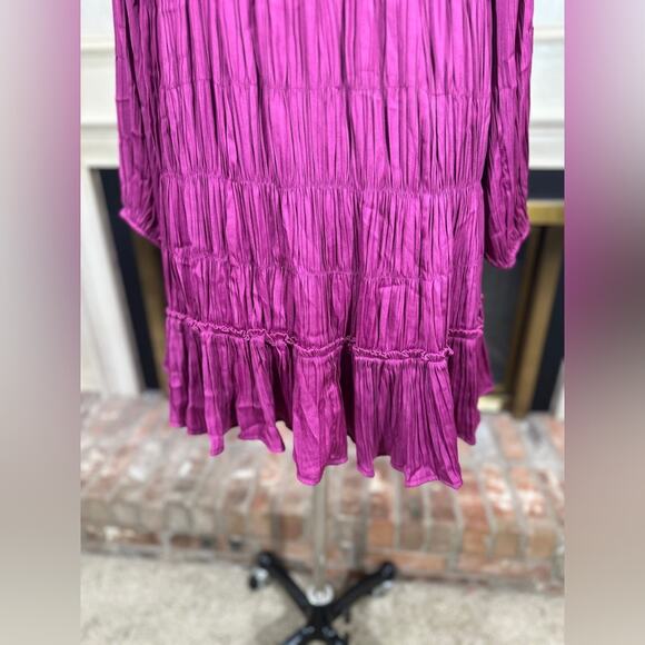 Anthropologie Maeve Tasha Smocked Magenta Mini Dress Small Long Sleeve NWT - Picture 3 of 11